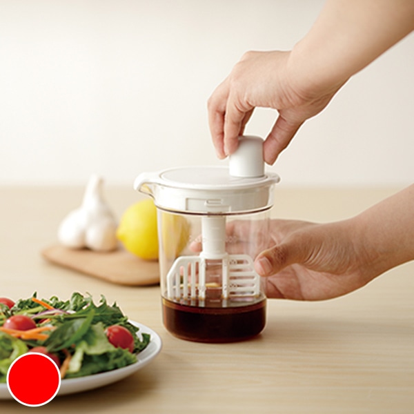 ドレッシングミキサー LIBERALISTA リベラリスタ （ ドレッシング作り 自家製 手作り 食洗機対応 ドレッシングカップ 目盛り付き 撹拌 手動 回転式 下ごしらえ 分解 洗える ） 【 レッド 】