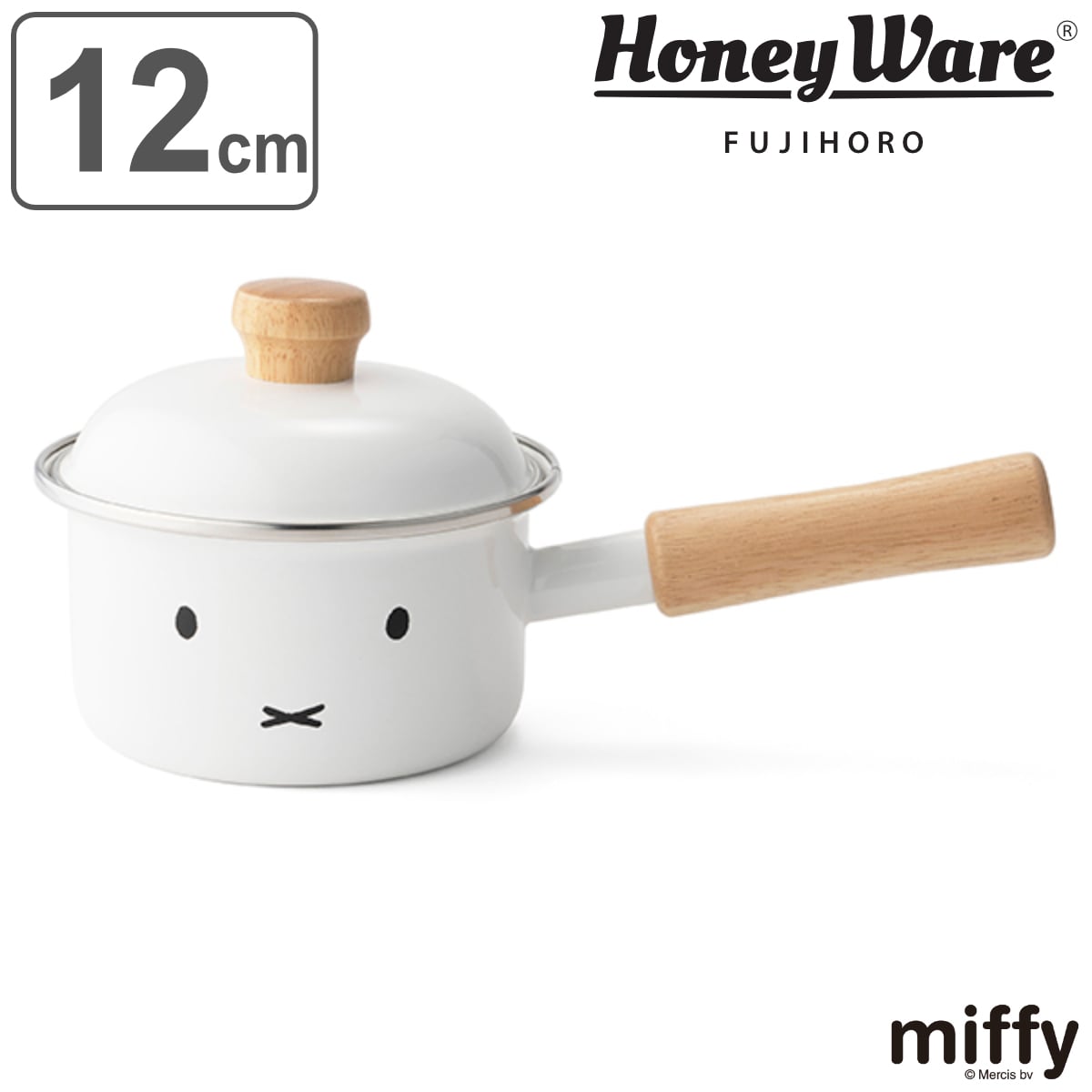 片手鍋 ソースパン 12cm IH対応 富士ホーロー ミッフィーフェイス （ HoneyWere ハニーウェア ミッフィー ガス火対応 ミルクパン 片手なべ 小ぶり 軽い 12センチ 小鍋 ホーロー鍋 琺瑯鍋 ほうろう鍋 ミニ 小さい おしゃれ miffy ）