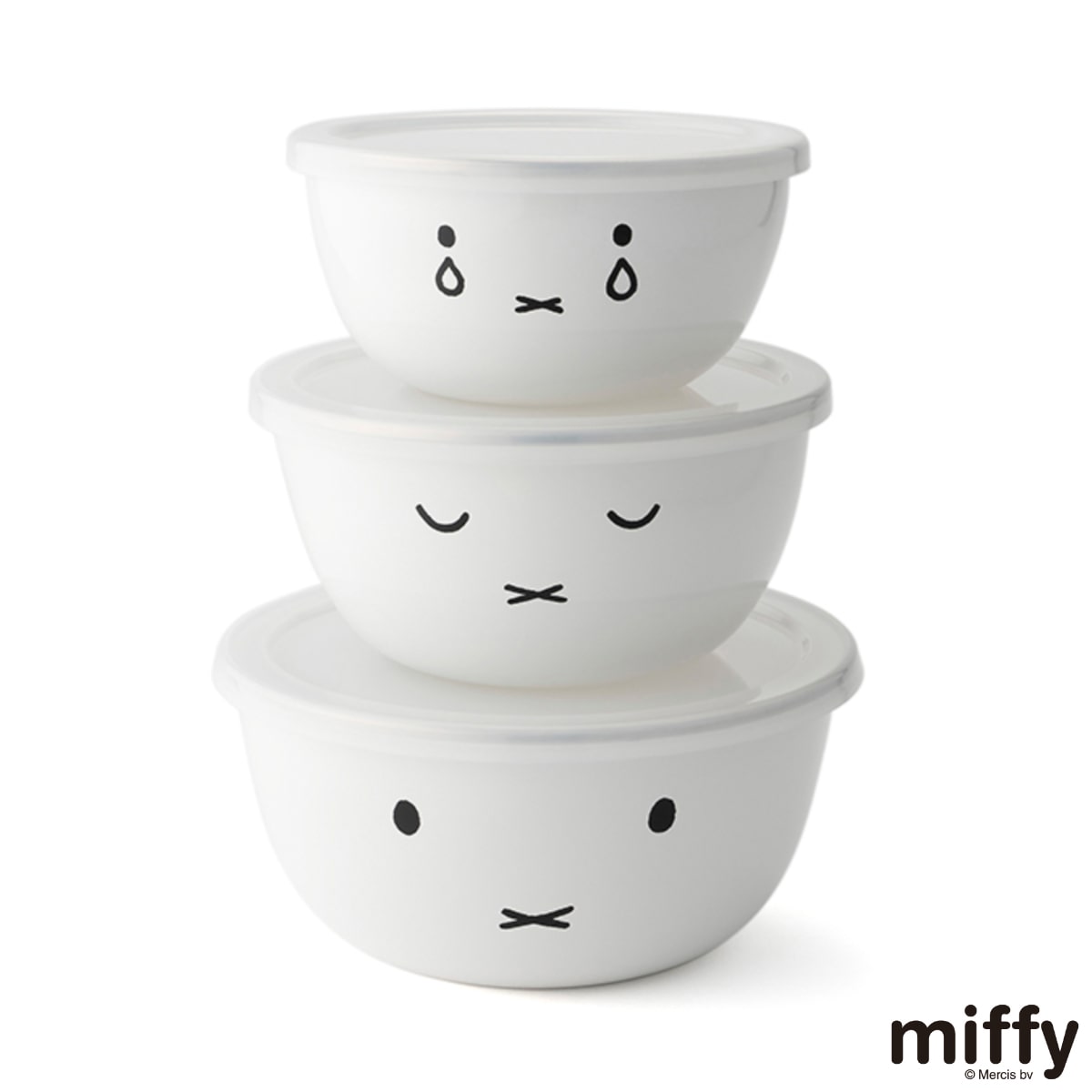 ボウル 3点セット（14cm＋16cm＋18cm） 富士ホーロー ミッフィーフェイス ミキシングボール （ HoneyWere ハニーウェア ミッフィー ボウルセット ふた付き ボール 琺瑯ボウル 調理ボウル 蓋付き おしゃれ miffy 保存容器 製菓道具 ）