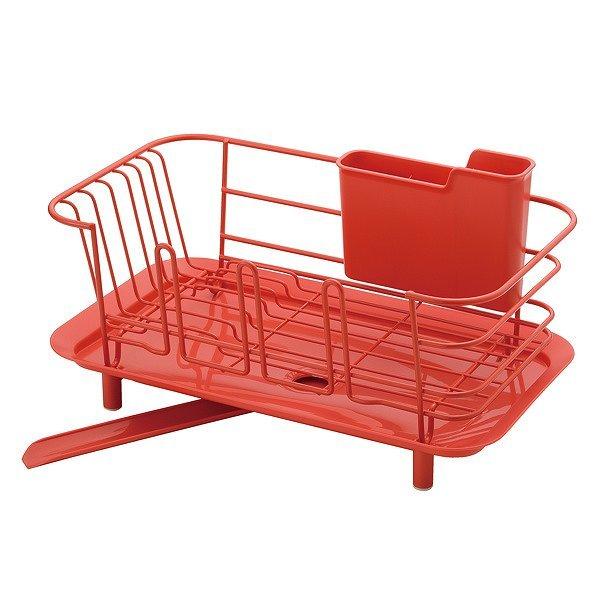 水切りラック スリム ディッシュドレイナー リベラリスタ スチール製 （ 水切りかご 水切りカゴ 水切りバスケット カトラリーポケット付き 自動排水 水捨て不要 シンク上 シンクサイド 洗い物 水切りセット ） 【 レッド 】