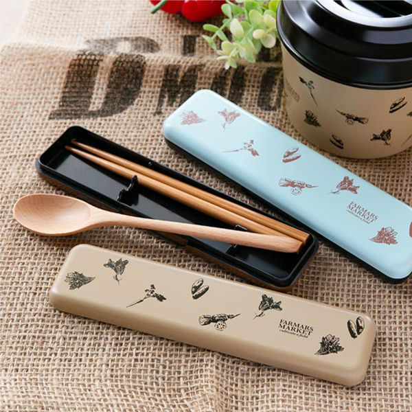 コンビセット 箸 スプーン ファーマーズマーケット 18cm HAKOYA （ カトラリー お弁当グッズ ランチグッズ 持ち運び お箸 はし 箸＆スプーン ケース付き お弁当 マイ箸 my箸 箸箱 お箸ケース お弁当用 携帯用 木製 天然木 ） 【ベージュ】