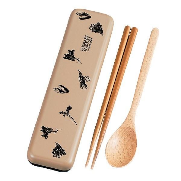 コンビセット 箸 スプーン ファーマーズマーケット 18cm HAKOYA （ カトラリー お弁当グッズ ランチグッズ 持ち運び お箸 はし 箸＆スプーン ケース付き お弁当 マイ箸 my箸 箸箱 お箸ケース お弁当用 携帯用 木製 天然木 ） 【ベージュ】
