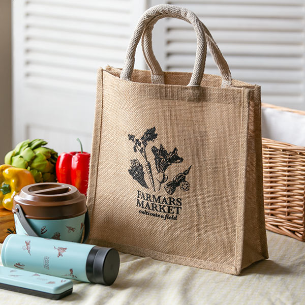 ランチバッグ スクエア トートバッグ ファーマーズマーケット HAKOYA （ エコバッグ ランチトート お弁当 袋 弁当 弁当箱 お弁当箱 お弁当入れ ランチグッズ お弁当グッズ ジュート バッグ サブバッグ ランチトートバッグ 麻バッグ ）
