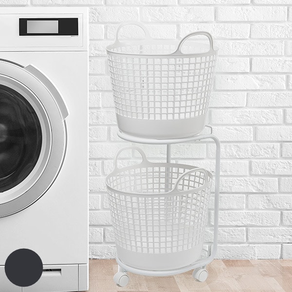 ランドリーワゴン 2段 ランドリーバスケット セット 洗濯かご （ ランドリーラック バスケット付き ラック ワゴン 脱衣かご ランドリーボックス 洗濯ワゴン キャスター 洗濯物入れ かご付き おもちゃ ストッカー ） 【ブラック】