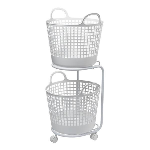 ランドリーワゴン 2段 ランドリーバスケット セット 洗濯かご （ ランドリーラック バスケット付き ラック ワゴン 脱衣かご ランドリーボックス 洗濯ワゴン キャスター 洗濯物入れ かご付き おもちゃ ストッカー ） 【ホワイト】