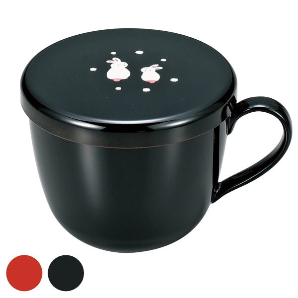 スープカップ 460ml ふた付き うさぎ スープマグ マグカップ 食器 プラスチック 日本製 （ 食洗機対応 電子レンジ対応 汁椀 スープボウル 中鉢 蓋付き お椀 カップ ボウル 持ち手 フタ付き 割れにくい 和食器 かわいい ） 【 黒うさぎ 】