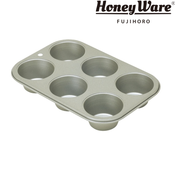マフィンパンケーキ型 6P 27cm スチール フッ素樹脂加工 富士ホーロー （ 型 マフィン カップケーキ 焼き型 6個型 フッ素加工 マフィン型 カップケーキ型 プリン ゼリー お菓子作り 製菓道具 ）