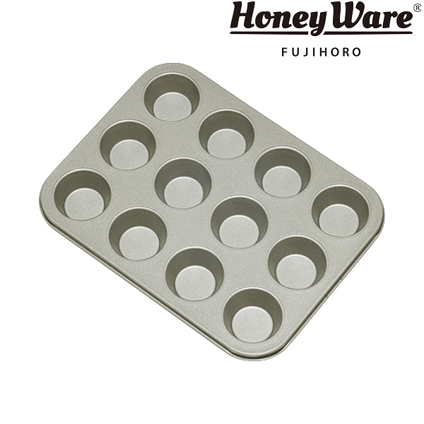 マフィンパンケーキ型 ミニ 12P 26cm スチール フッ素樹脂加工 富士ホーロー （ 型 マフィン カップケーキ 小さめ 一口 12個型 フッ素加工 焼き型 マフィン型 カップケーキ型 お菓子作り 製菓道具 ）