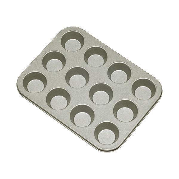 マフィンパンケーキ型 ミニ 12P 26cm スチール フッ素樹脂加工 富士ホーロー （ 型 マフィン カップケーキ 小さめ 一口 12個型 フッ素加工 焼き型 マフィン型 カップケーキ型 お菓子作り 製菓道具 ）