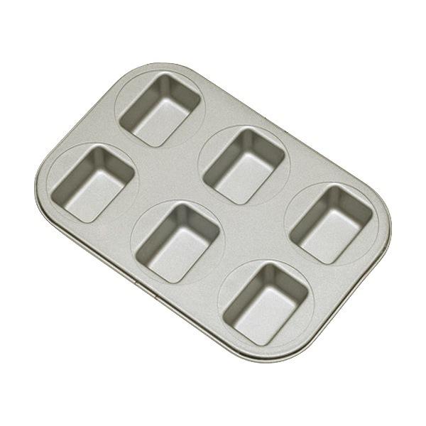 パウンドケーキ型 ミニ 6P 27cm スチール フッ素樹脂加工 富士ホーロー （ 型 パウンドケーキ 小さめ 6個型 ケーキ パウンド型 フッ素加工 焼き型 ケーキ型 四角 ゼリー パン お菓子作り 製菓道具 ）