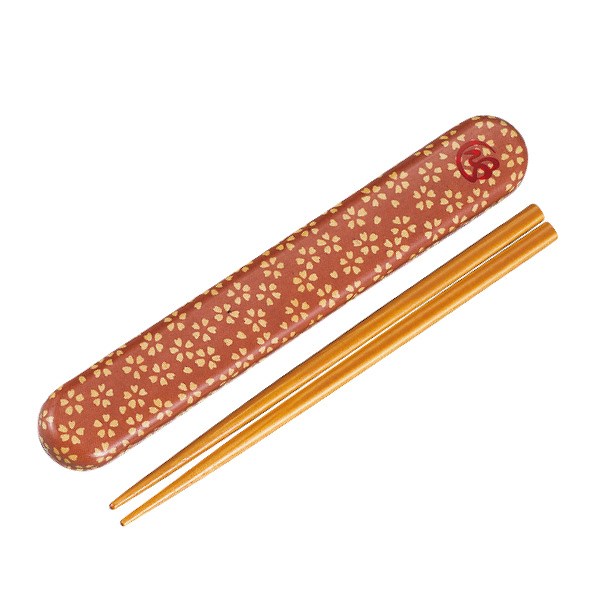 箸箱セット 18cm 箸 布貼 和布 （ お箸 箸箱 18センチ カトラリー 天然木 木製 和柄 お弁当用 持ち運び 携帯用 給食 お弁当 弁当 大人 和風 日本製 ）【 桜 】