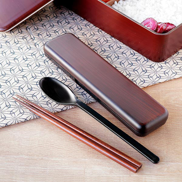 コンビセット 箸 スプーン 18cm 木目塗 箸箱 栃木目 （ 箸＆スプーン 箸・スプーンセット お箸 はし箱 木製 カトラリー セット 大人 18センチ お弁当用 持ち運び 携帯用 日本製 弁当 お弁当 ）