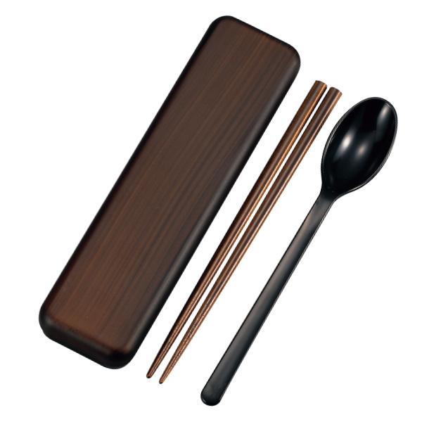 コンビセット 箸 スプーン 18cm 木目塗 箸箱 栃木目 （ 箸＆スプーン 箸・スプーンセット お箸 はし箱 木製 カトラリー セット 大人 18センチ お弁当用 持ち運び 携帯用 日本製 弁当 お弁当 ）