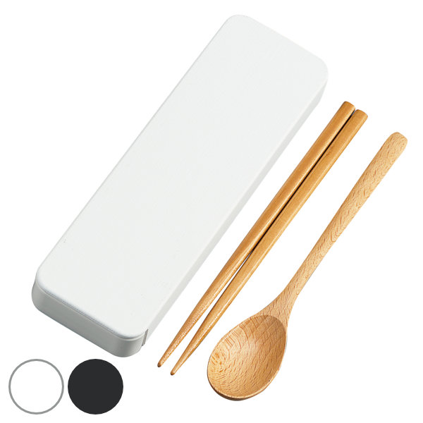 コンビセット 18cm 弁当 木目 スプーン 箸 スライド HAKOYA モノトーン （ 箸＆スプーン カトラリーセット 18センチ 天然木 木製 お箸 ケース付き スライド式 弁当 お弁当 持ち運び お弁当用 携帯用 ホワイト ブラック 日本製 ） 【 マットブラック 】