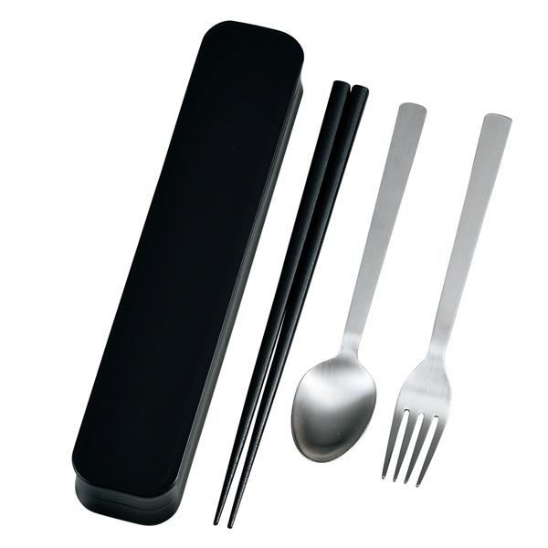 トリオセット 箸 スプーン フォーク ステンレス 大人のカトラリー HAKOYA モノトーン （ 食洗機対応 携帯用カトラリー カトラリーセット トリオ お箸 食洗機OK 弁当 お弁当 持ち運び お弁当用 携帯用 日本製 ） 【 ブラック 】