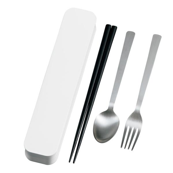 トリオセット 箸 スプーン フォーク ステンレス 大人のカトラリー HAKOYA モノトーン （ 食洗機対応 携帯用カトラリー カトラリーセット トリオ お箸 食洗機OK 弁当 お弁当 持ち運び お弁当用 携帯用 日本製 ） 【 ホワイト 】