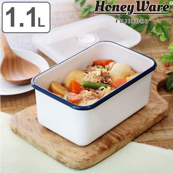 保存容器 ホーロー 1.1L 深型M 抗菌琺瑯 角型 （ ホーロー容器 琺瑯容器 オーブン対応 直火対応 グリル対応 冷凍保存 ストッカー フードコンテナ 抗菌 琺瑯 深型 食品保存 保存 容器 富士ホーロー Honeyware ハニーウェア ）