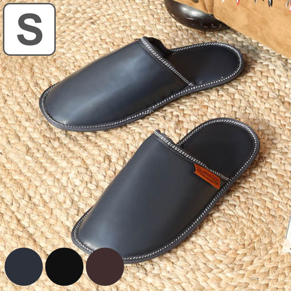 スリッパ 合皮 ウィメンズ 女性用 23.5cm～25cm ダルトン DULTON （ ルームシューズ ルームスリッパ 室内 フェイクレザー 外縫い 前詰まり ロゴ入り シンプル 深履き 持ち運び 収納袋付き 来客用 おしゃれ ） 【 ブラック 】