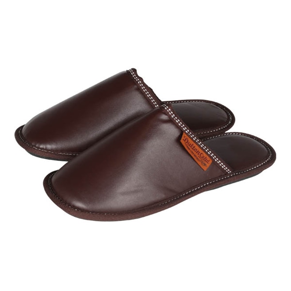 スリッパ 合皮 ウィメンズ 女性用 23.5cm～25cm ダルトン DULTON （ ルームシューズ ルームスリッパ 室内 フェイクレザー 外縫い 前詰まり ロゴ入り シンプル 深履き 持ち運び 収納袋付き 来客用 おしゃれ ） 【 ブラウン 】