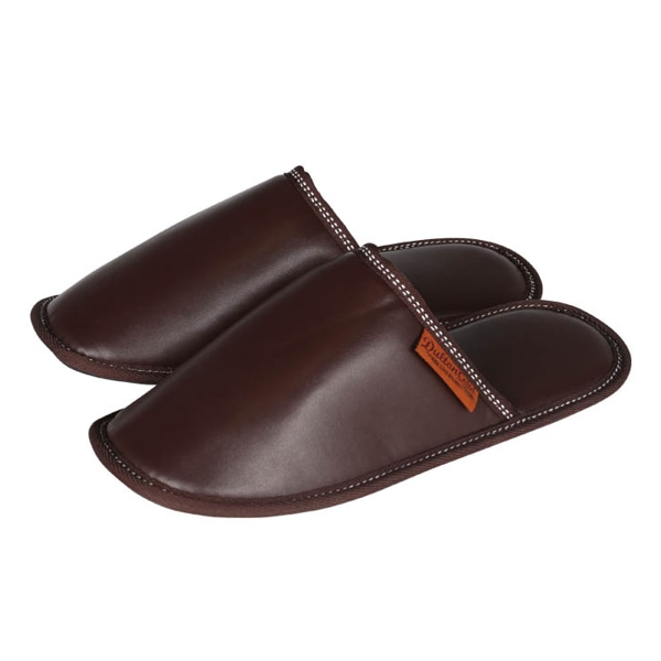 スリッパ 合皮 メンズ 男性用 27.5cm～28.5cm ダルトン DULTON （ ルームシューズ ルームスリッパ 室内 フェイクレザー 外縫い 前詰まり ロゴ入り シンプル 深履き 持ち運び 収納袋付き 来客用 おしゃれ ） 【 ブラウン 】