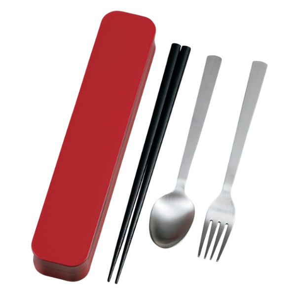 トリオセット 箸 スプーン フォーク 大人のカトラリー 無地 （ 食洗機対応 カトラリーセット お箸 トリオ セット カトラリー 食洗機OK 携帯用カトラリー 弁当 お弁当 持ち運び お弁当用 携帯用 大人 日本製 ） 【 レッド 】