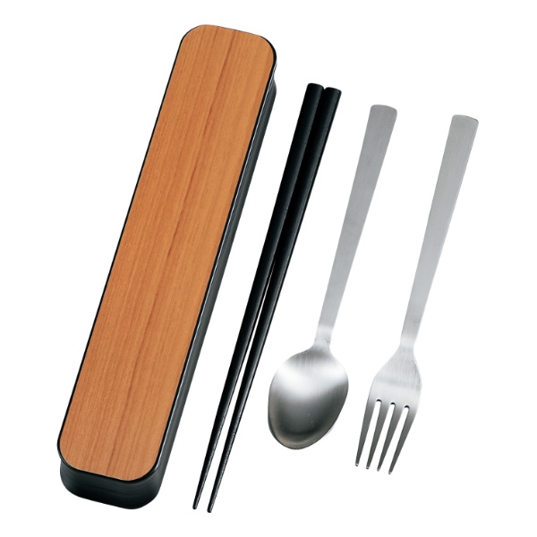 トリオセット 箸 スプーン フォーク 大人のカトラリー グレイン （ 食洗機対応 カトラリーセット お箸 木製 ステンレス トリオ セット カトラリー 食洗機OK 携帯用カトラリー 弁当 お弁当 持ち運び お弁当用 大人 日本製 ） 【 チェリー 】
