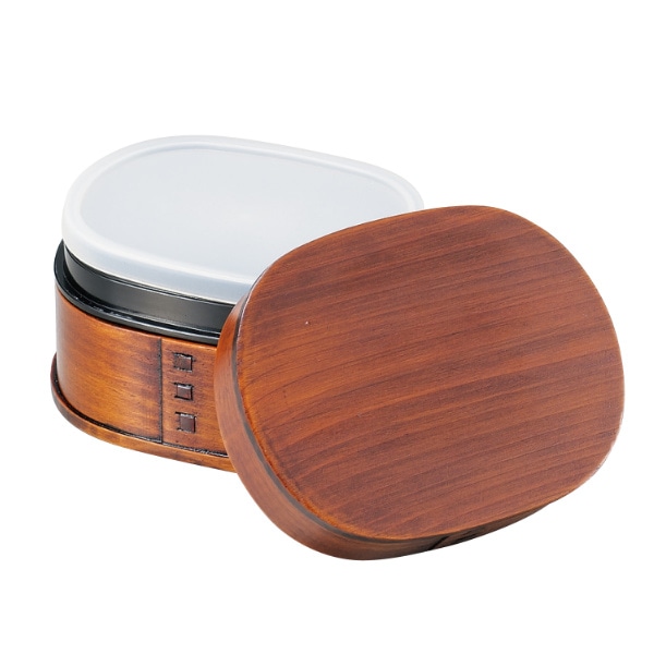 お弁当箱 2段 590ml 小判弁当 木製 スリ漆 （ 弁当箱 ランチボックス 曲げわっぱ 二段 小判型 大人 お弁当 弁当 天然木 中子付き ランチバンド付き 二段弁当箱 ）