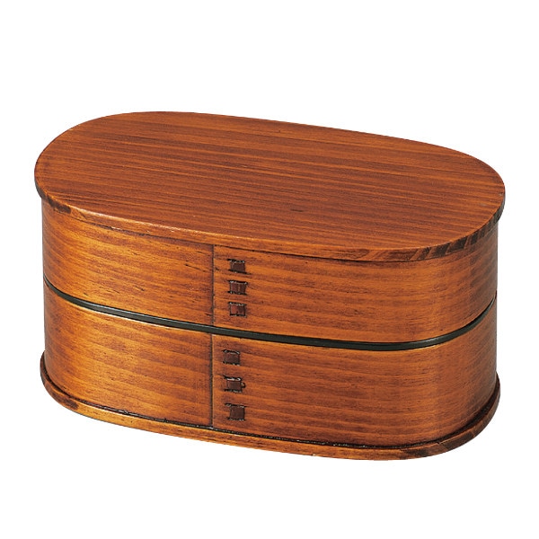 お弁当箱 2段 880ml メンズ弁当 木製 スリ漆 （ 弁当箱 ランチボックス 曲げわっぱ 二段 小判型 大容量 男子 大人 お弁当 弁当 天然木 中子付き ランチバンド付き 二段弁当箱 男性 ）