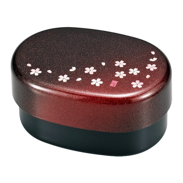 お弁当箱 2段 570ml 小判 茜桜 （ 弁当箱 ランチボックス レンジ対応 食洗機対応 二段 花柄 女子 レンジOK 食洗機OK お弁当 弁当 ランチバンド付き 二段弁当箱 和柄 和風 女性 ）