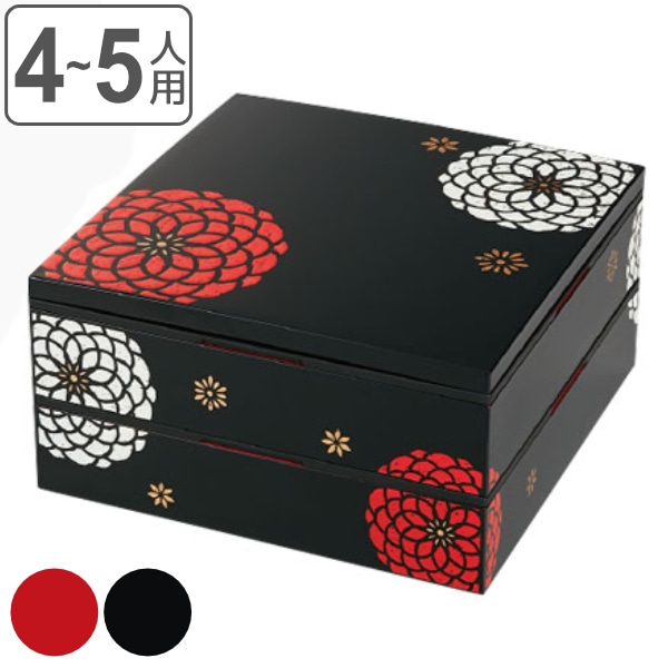 重箱 弁当箱 2段 4000ml 4人 5人 22.5cm角 二段重 百華 （ お重 お重箱 御重 二段 2段重 日本製 4～5人 行楽弁当箱 和風 オードブル重 お正月 運動会 おせち料理 ） 【 赤 】