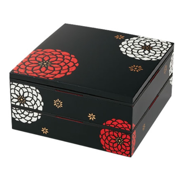 重箱 弁当箱 2段 4000ml 4人 5人 22.5cm角 二段重 百華 （ お重 お重箱 御重 二段 2段重 日本製 4～5人 行楽弁当箱 和風 オードブル重 お正月 運動会 おせち料理 ） 【 黒 】