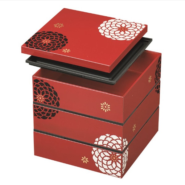 重箱 弁当箱 3段 3900ml 18cm角 3人 4人 三段重 百華 （ お重 お重箱 御重 三段 3段重 日本製 3～4人 行楽弁当箱 和風 オードブル重 お正月 運動会 おせち料理 ） 【 赤 】