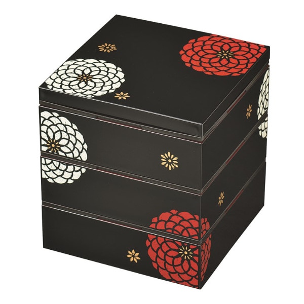重箱 弁当箱 3段 3900ml 18cm角 3人 4人 三段重 百華 （ お重 お重箱 御重 三段 3段重 日本製 3～4人 行楽弁当箱 和風 オードブル重 お正月 運動会 おせち料理 ） 【 黒 】