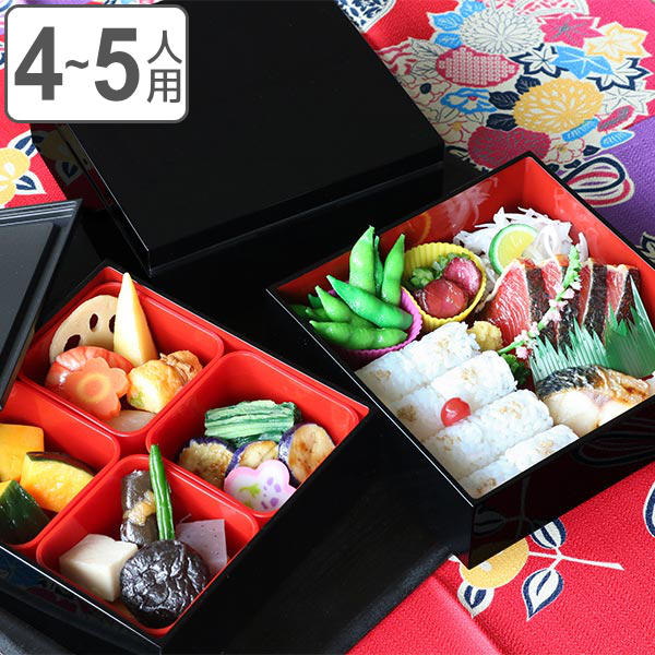 弁当箱 重箱 3段 3900ml 4人 5人用 18cm 角 三段重 黒内朱 （ お重 お重箱 御重 三段 3段重 レンジ対応 食洗機対応 中子付き 日本製 レンジOK 食洗機OK 4～5人 行楽弁当箱 和風 オードブル重 お正月 運動会 おせち料理 ）