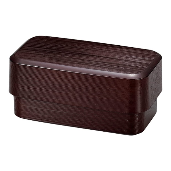 お弁当箱 2段 490ml 千筋 長角弁当 溜 （ 弁当箱 ランチボックス 二段 弁当 レンジ対応 食洗機対応 木目 大人 レンジOK 食洗機OK お弁当 弁当 ランチベルト付き 日本製 ）