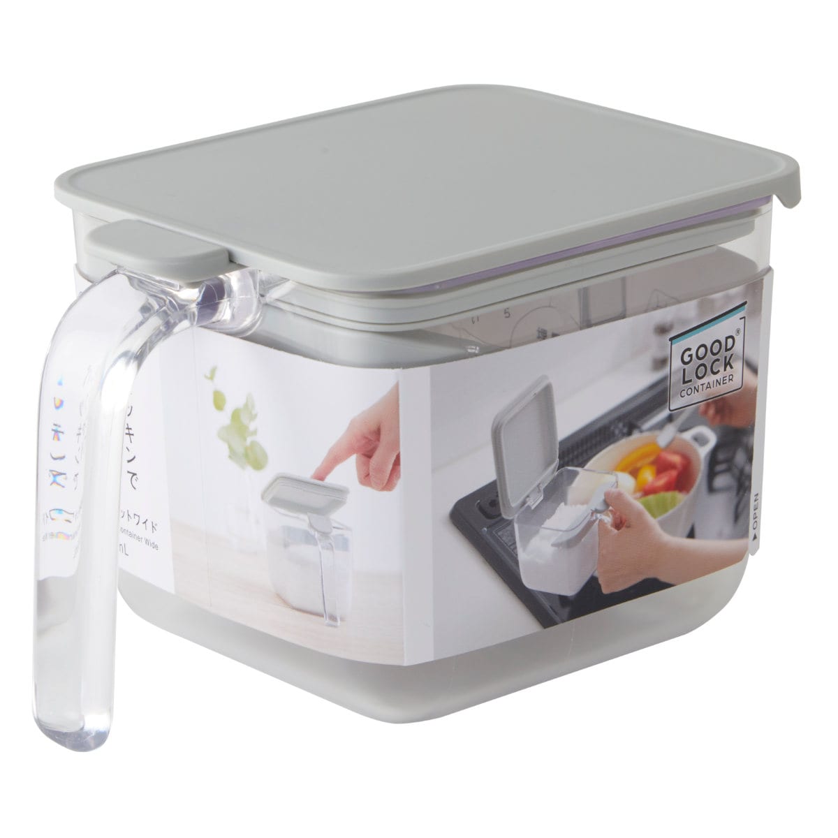 MARNA 調味料ポット ワイド 600ml GOOD LOCK CONTAINER （ 調味料入れ 砂糖 塩 密閉 保存 容器 ポット 大さじ1 スプーン付き 調味料ケース スパイス ストッカー パッキン付き マーナ グッドロックコンテナ ） 【グレー】