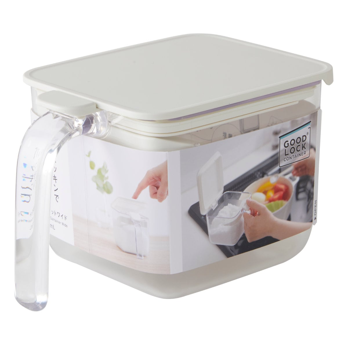 MARNA 調味料ポット ワイド 600ml GOOD LOCK CONTAINER （ 調味料入れ 砂糖 塩 密閉 保存 容器 ポット 大さじ1 スプーン付き 調味料ケース スパイス ストッカー パッキン付き マーナ グッドロックコンテナ ） 【ホワイト】