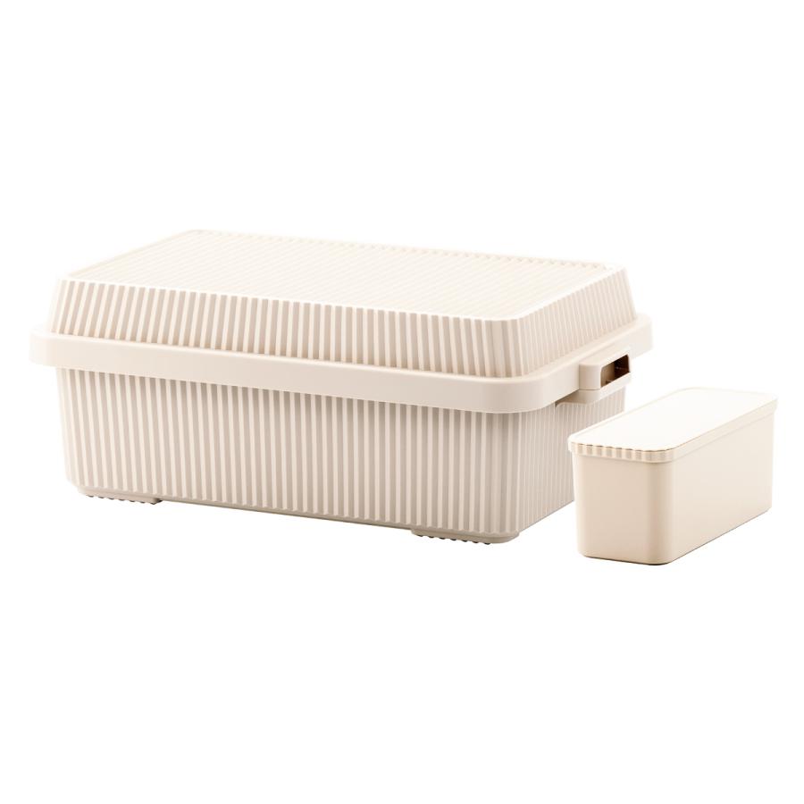 コンテナボックス 53L 浅型 インナーボックス付 スタックアップコンテナー53 （ 収納ボックス 蓋付き フタ付き 座れる 大型 日本製 アウトドア キャンプ 屋外 屋内 大容量 収納 ボックス 工具箱 ） 【ベージュ】