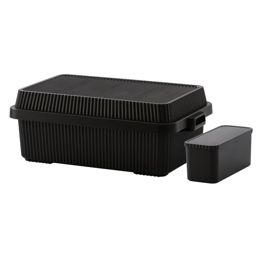 コンテナボックス 53L 浅型 インナーボックス付 スタックアップコンテナー53 （ 収納ボックス 蓋付き フタ付き 座れる 大型 日本製 アウトドア キャンプ 屋外 屋内 大容量 収納 ボックス 工具箱 ） 【ブラック】