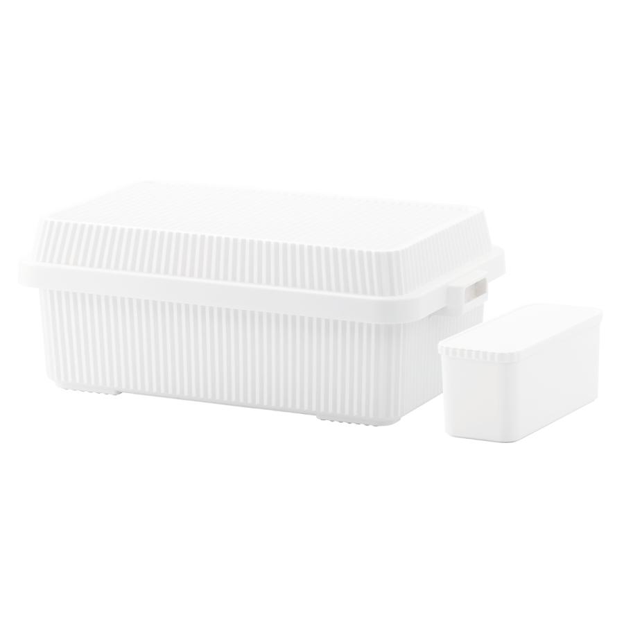 コンテナボックス 53L 浅型 インナーボックス付 スタックアップコンテナー53 （ 収納ボックス 蓋付き フタ付き 座れる 大型 日本製 アウトドア キャンプ 屋外 屋内 大容量 収納 ボックス 工具箱 ） 【ホワイト】