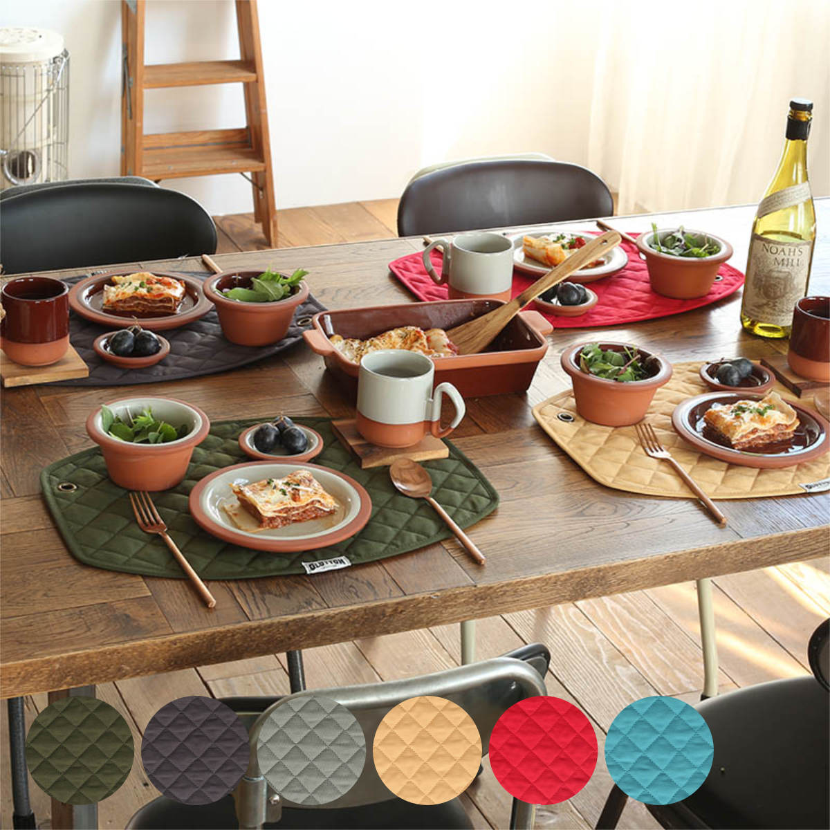 DULTON ランチョンマット 46×34cm グルートトン プレイスマット 綿100％ （ ランチマット テーブルウェア インテリア キッチン用品 おしゃれ 洗える 洗濯可能 キルティング キルト カジュアル アウトドア ハトメ付き ）【 ブルー 】