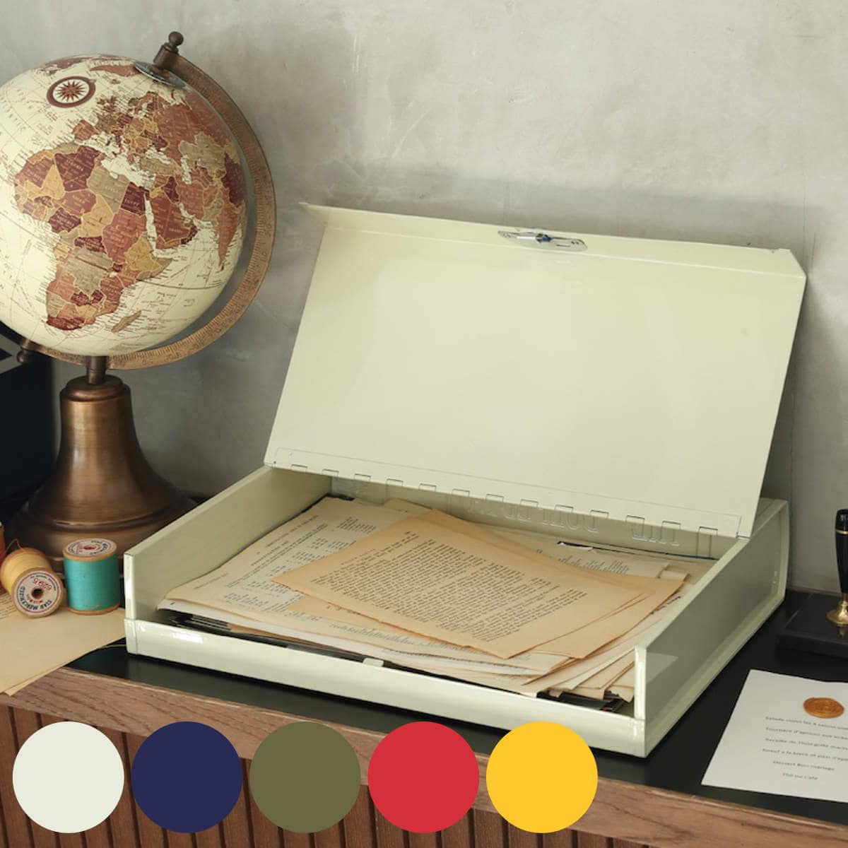 ダルトン DULTON ドキュメントボックス （ ファイルボックス 幅26.5×奥行7.5×高さ35.8cm ふた 書類ケース 収納 ケース A4サイズ 小物収納 収納ケース ロック機能 縦置き 横置き スチール フタ付き おしゃれ ）【 アイボリー 】