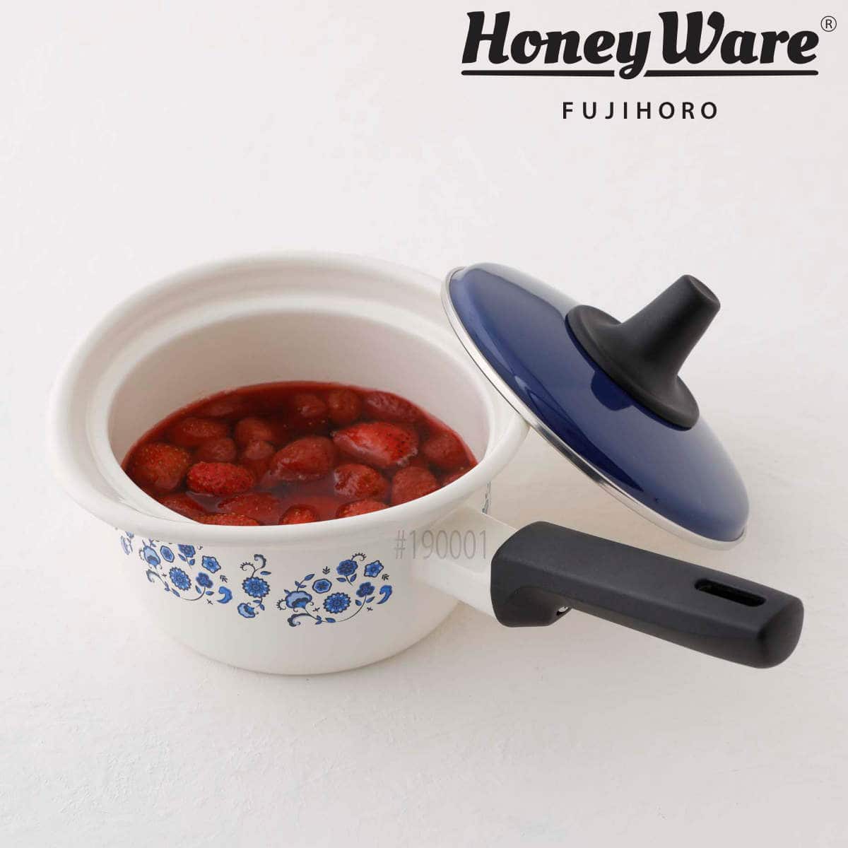 ミルクパン 14cm IH対応 メモリーズ ブルーフラワー 片手鍋 （ ガス火 IH 対応 ソースパン 小鍋 ホーロー鍋 フタ付き 14センチ 片口 レトロ かわいい 花柄 ほうろう 琺瑯 ホーロー製 お弁当作り 調理器具 ）