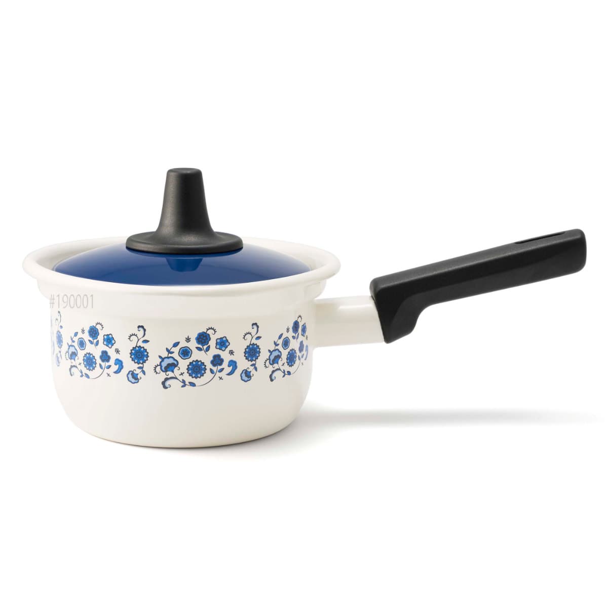 ミルクパン 14cm IH対応 メモリーズ ブルーフラワー 片手鍋 （ ガス火 IH 対応 ソースパン 小鍋 ホーロー鍋 フタ付き 14センチ 片口 レトロ かわいい 花柄 ほうろう 琺瑯 ホーロー製 お弁当作り 調理器具 ）