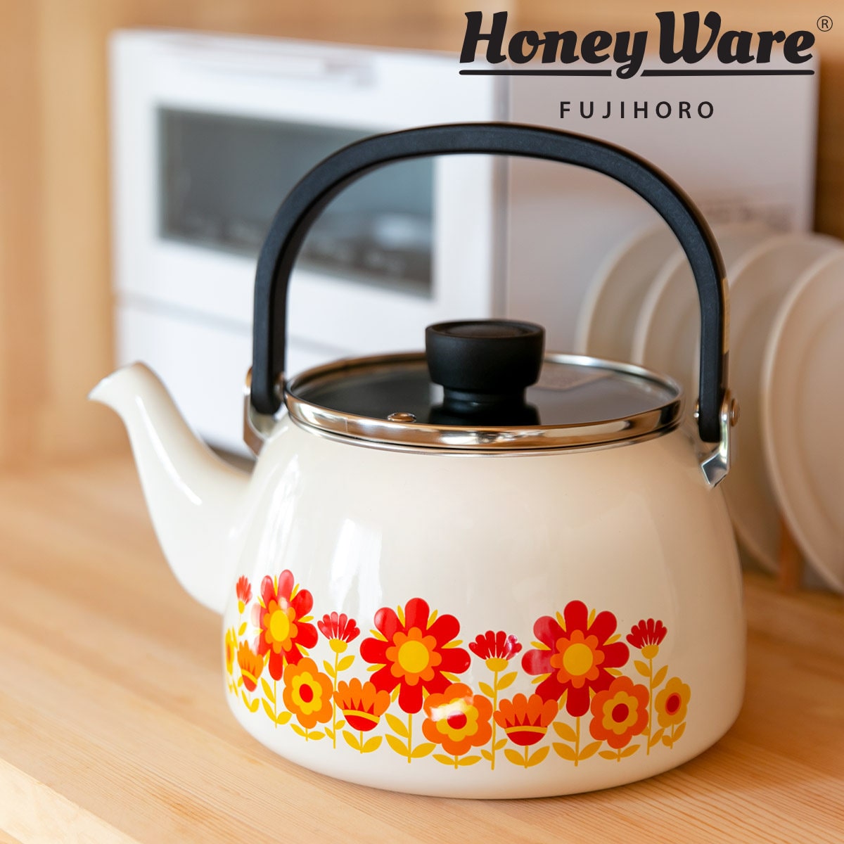 やかん 2.5L IH対応 メモリーズ サンフラワー ケトル （ ガス火 IH 対応 ヤカン ホーローケトル ガラス蓋 琺瑯ケトル ティーケトル ポット レトロ かわいい ほうろう 琺瑯 ホーロー製 調理道具 ）