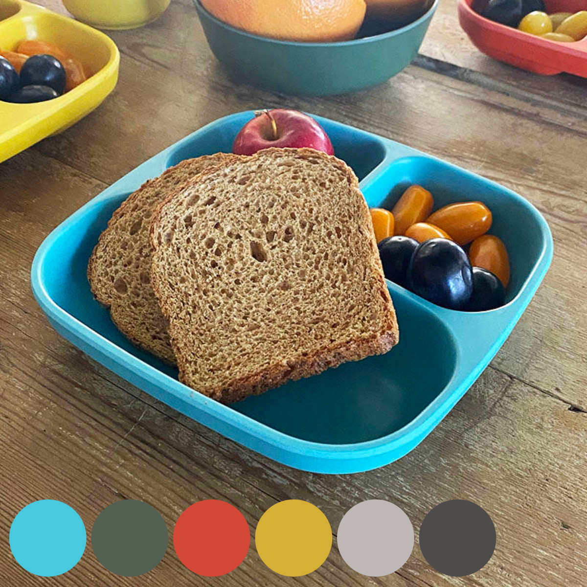 ランチプレート 19cm M&B スクエアパーティショントレイ プラスチック バンブーファイバー （ 食洗機対応 ランチ皿 仕切り皿 バンブー 竹 割れにくい 軽い ビタミンカラー アウトドア キャンプ 仕切り 子ども おしゃれ 深め ）【 グレー 】