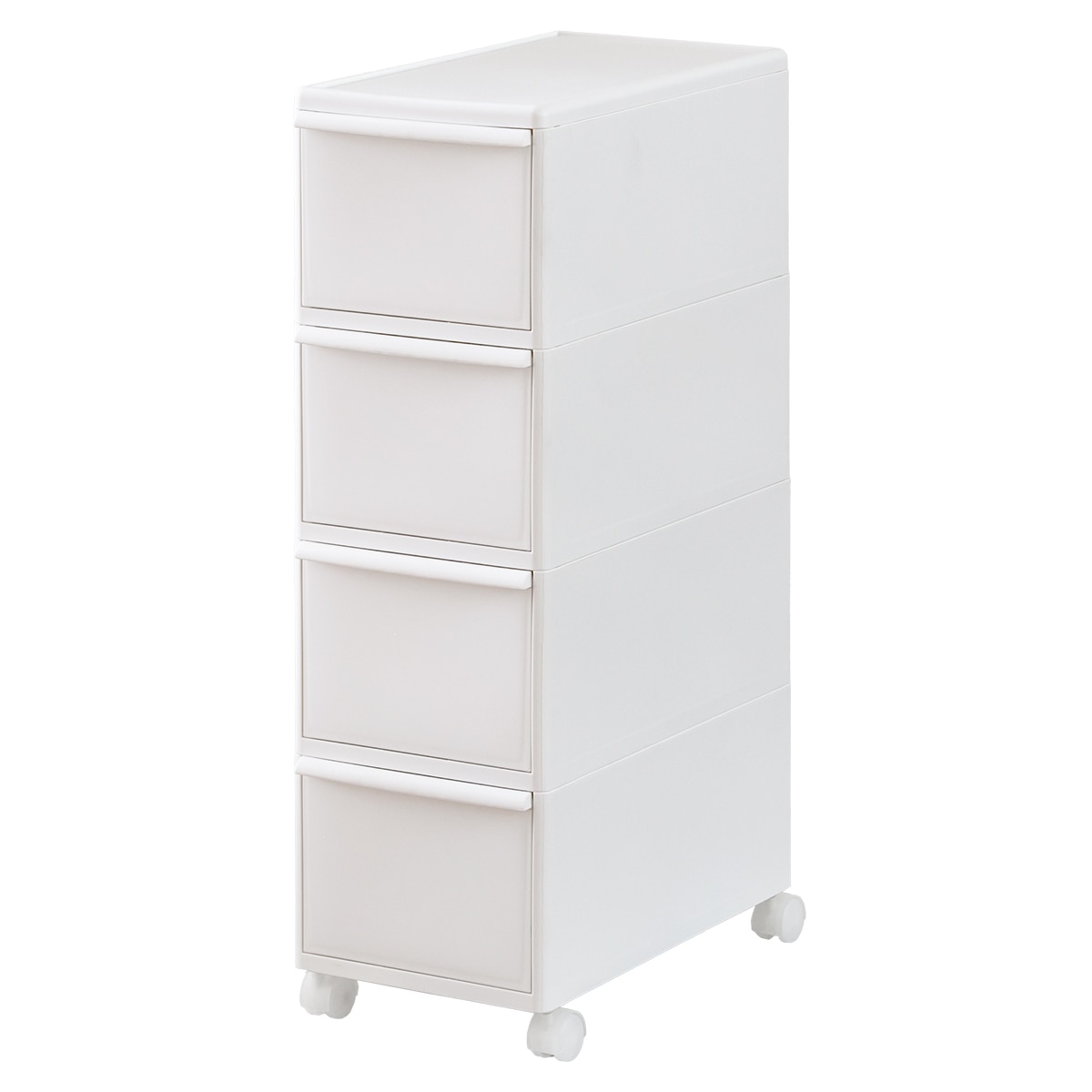 キッチンストッカー スリムストレージ ミディーストッカー 幅25.5cm 4段 MS-4L （ キャスター付き ストッカー スリム 収納ストッカー キッチン収納 隙間収納 25.5cm 25cm オールホワイト スリムストッカー キッチン 収納 四段 隙間 ）