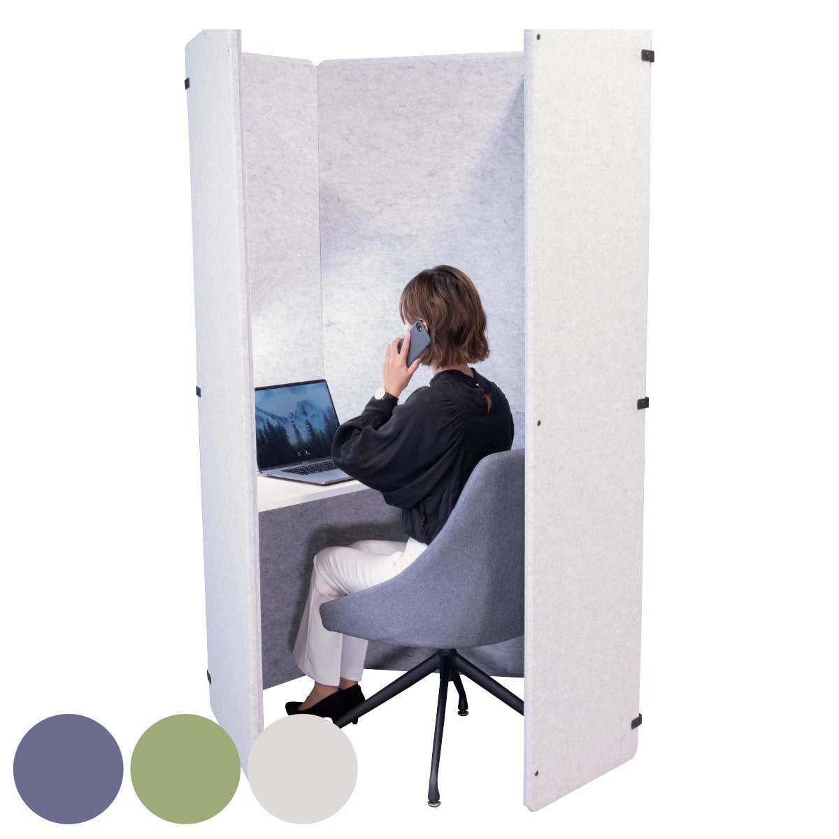 吸音ブース オフィスブース ハニカム デスク付き REMUTE （ 間仕切り 仕切り 目隠し 衝立 自立 吸音 個室 簡易 ブース 机 リモートワーク テレワーク Web会議 在宅勤務 電話 防音 雑音 騒音 軽減 オフィス 組立て 日本製 ）【 グリーン 】