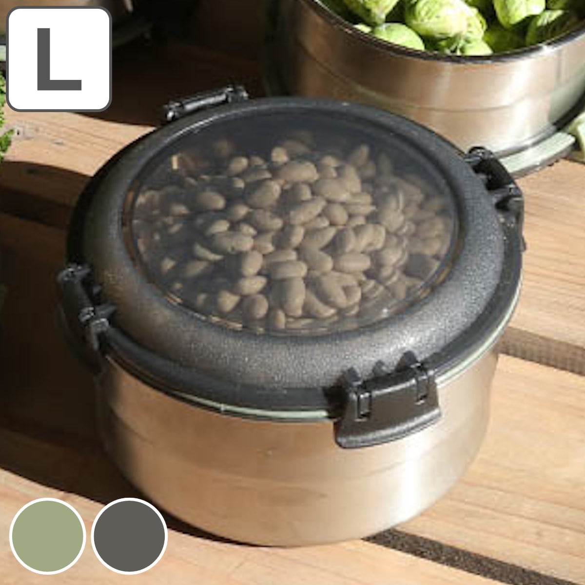 ダルトン フードコンテナー ラウンド Lサイズ SS （ DULTON 保存容器 850ml ステンレス製 ステンレス保存容器 キッチン用品 食洗機対応 フードコンテナ キッチン雑貨 食品保存 丸型 冷蔵庫 保存 容器 ふた付き アウトドア おしゃれ ） 【グリーン】