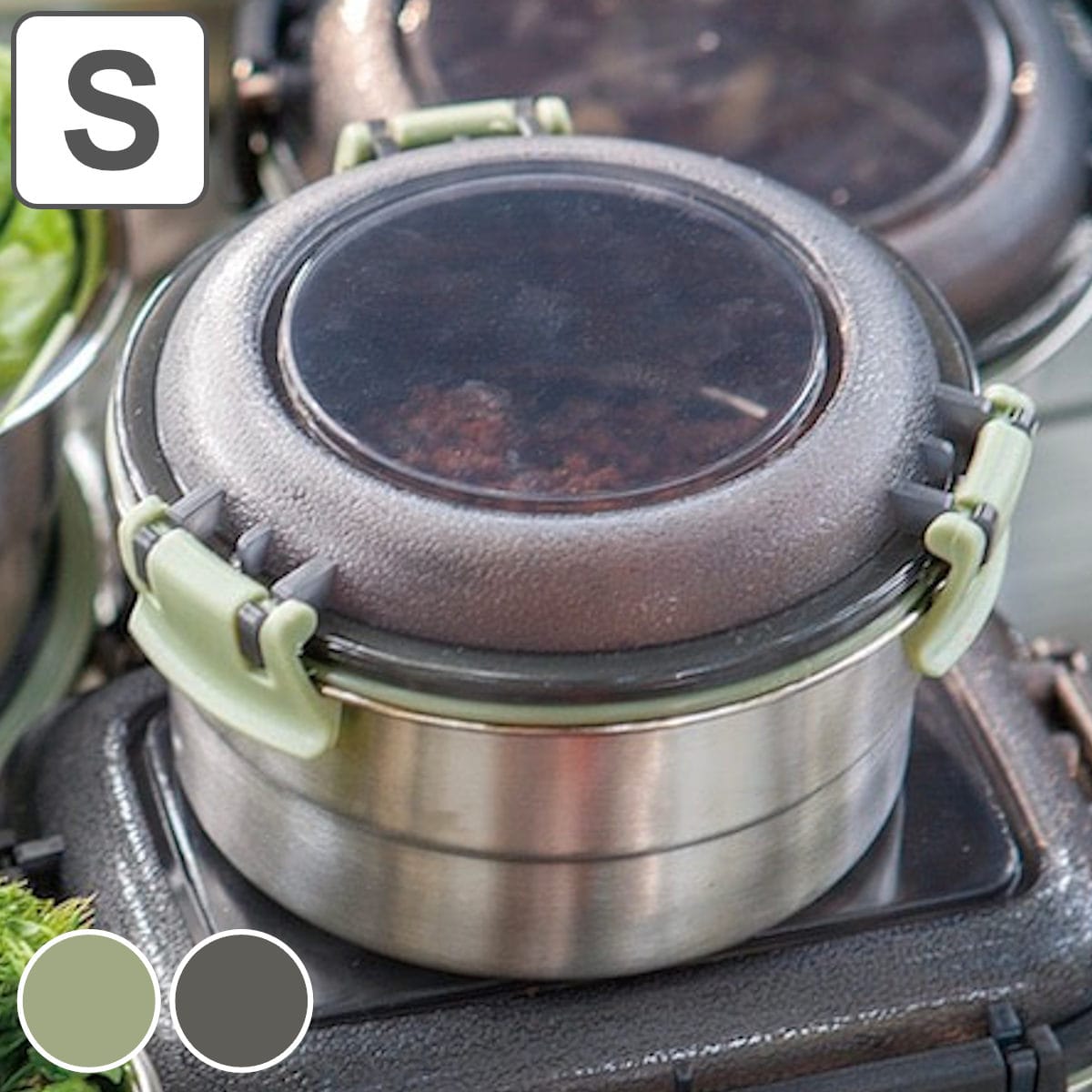 ダルトン フードコンテナー ラウンド Sサイズ SS （ DULTON 保存容器 350ml ステンレス製 ステンレス保存容器 キッチン用品 食洗機対応 フードコンテナ キッチン雑貨 食品保存 丸型 冷蔵庫 保存 容器 ふた付き アウトドア おしゃれ ） 【グリーン】